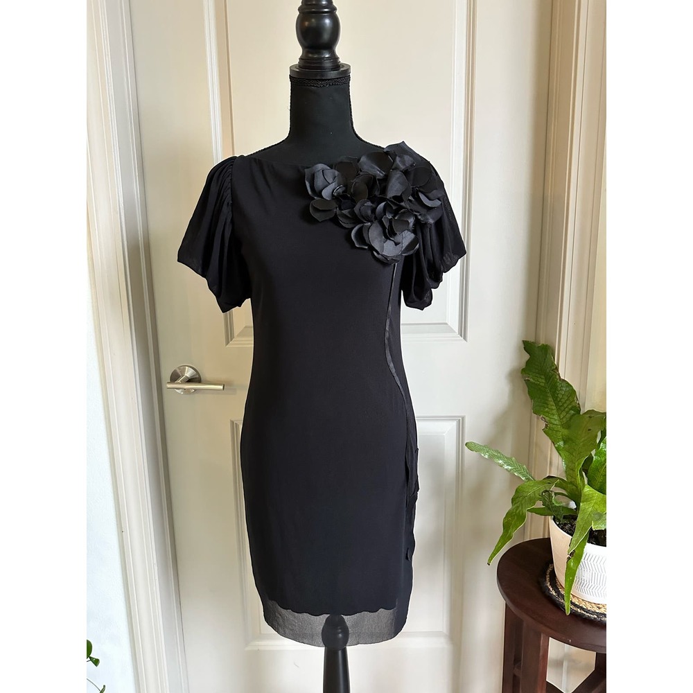Vivienne Tam Vintage Floral Applique Black Stretch Mesh Dress Sz. P/XS